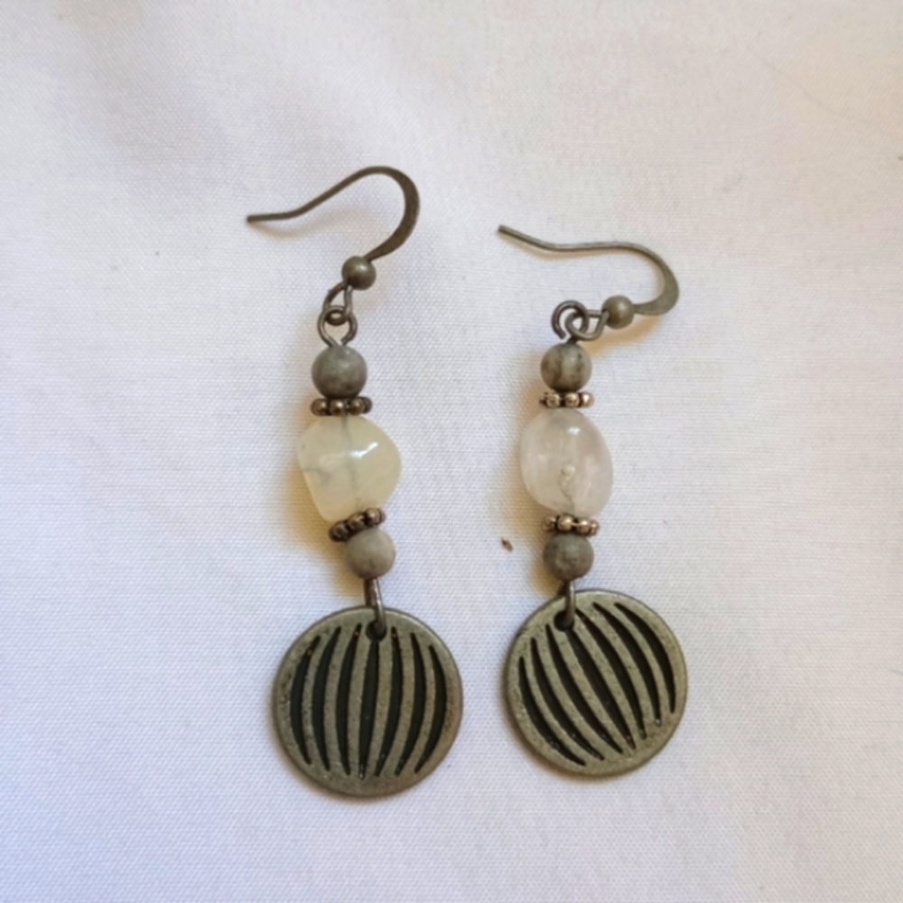 Hand Crafted Quartz Earrings Dangle Boho Chic Festival Gift Silver White